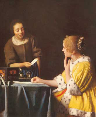 Johannes Vermeer Maîtresse et femme de ménage reproduction-de-tableau