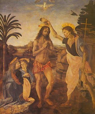 Leonardo Da Vinci Le baptême du Christ reproduction-de-tableau