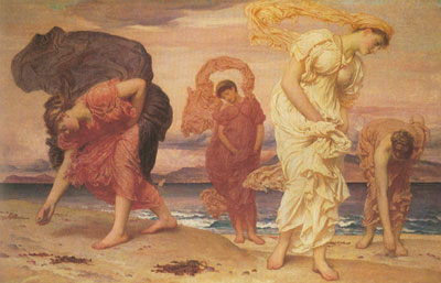 Lord Frederic Leighton Des filles grecques ramassant des cailloux au bord de la mer reproduction-de-tableau