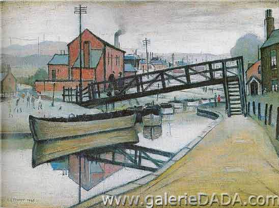 L.S. Lowry Barges sur un canal reproduction-de-tableau