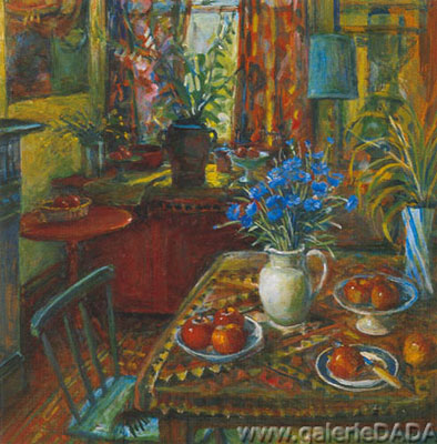 Margaret Hannah Olley Cornflowers et intérieur reproduction-de-tableau