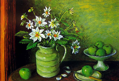 Margaret Hannah Olley Green JUG et pommes reproduction-de-tableau