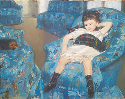 Mary Cassett Petite fille dans un fauteuil bleu reproduction-de-tableau