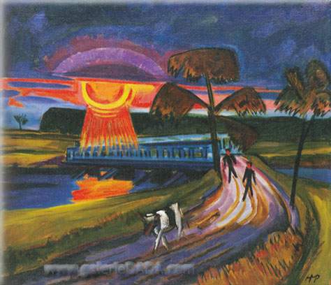 Max Pechstein Coucher de soleil sur le Blue Bridge reproduction-de-tableau