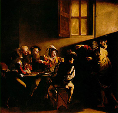 Michelangelo Caravaggio L'appel de saint Matthieu reproduction-de-tableau