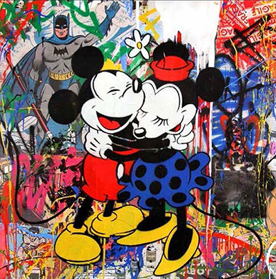 Mr Brainwash Mickey et Minnie reproduction-de-tableau