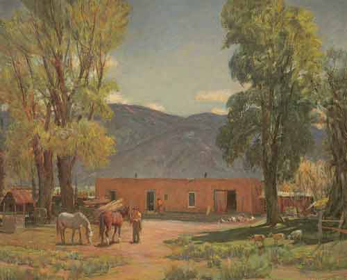 Oscar Berninghaus Une Hacienda à Taos reproduction-de-tableau