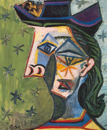 Pablo Picasso Tête de femme et étoiles reproduction-de-tableau