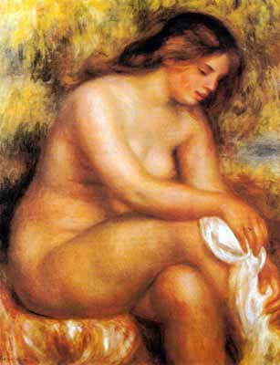 Pierre August Renoir Le baigneur essuie sa jambe reproduction-de-tableau