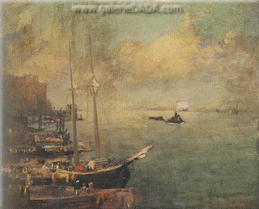 Robert Henri Quai de la rivière Hudson reproduction-de-tableau