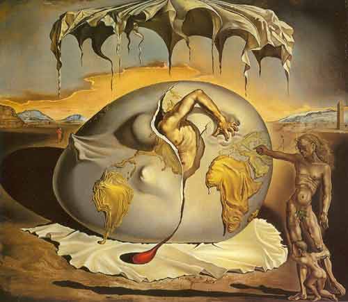 Salvador Dali Geopoliticus enfant regardant la naissance reproduction-de-tableau