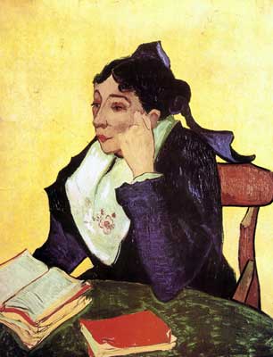 Vincent Van Gogh L'Arlesienne Madame Ginoux avec des livres reproduction-de-tableau