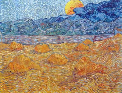 Vincent Van Gogh Paysage du soir avec Rising Moon reproduction-de-tableau