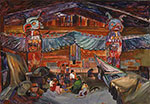 Emily Carr Indian House Interior avec totems reproduction de tableau