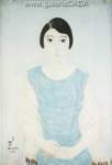 Tsuguharu Foujita Portrait d'une jeune fille en robe bleue reproduction de tableau