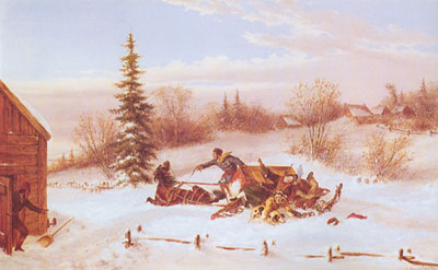 Cornelius Krieghoff, The Upset Sleigh Fine Art Reproduction Oil Painting