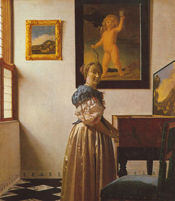 Johannes Vermeer, A Lady Standing at the Virginals Fine Art Reproduction Oil Painting