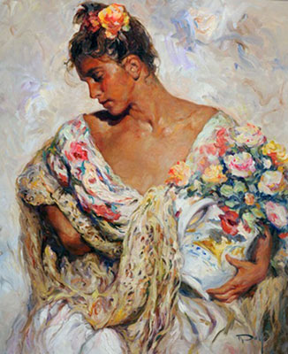 Jose Royo, El Manton Dorado Fine Art Reproduction Oil Painting