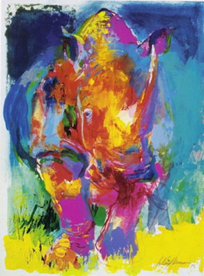 Leroy Neiman, Rhino Fine Art Reproduction Oil Painting