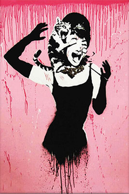 riproduzione-quadri-di Banksy Audrey Hepburn Cat Attack