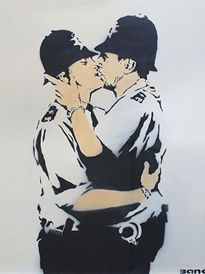 riproduzione-quadri-di Banksy Baciare i coppers