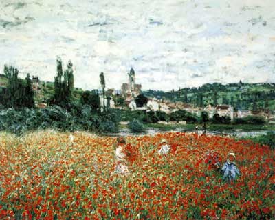 riproduzione-quadri-di Claude Monet Campo di papavero vicino a Vetheuil