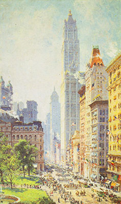 riproduzione-quadri-di Colin Campbell Cooper Basso Broadway in tempo di guerra