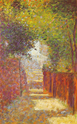 riproduzione-quadri-di Georges Seurat Rue Saint - Vincent, Montmartre, in primavera