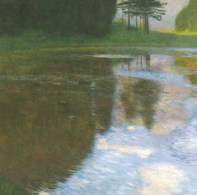 riproduzione-quadri-di Gustave Klimt Un morning vicino al laghetto