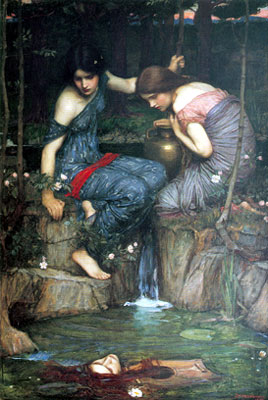 riproduzione-quadri-di John William Waterhouse Ninfe che trovano il capo di Orfeo