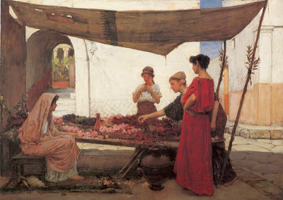 riproduzione-quadri-di John William Waterhouse Una bancarella di fiori