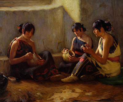 riproduzione-quadri-di Joseph Henry Sharp Decoratori di potteria Acoma