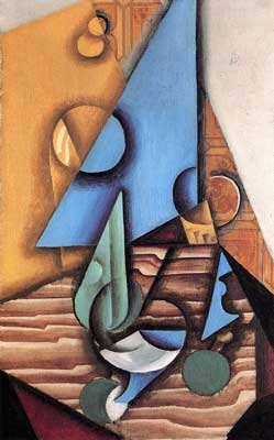 riproduzione-quadri-di Juan Gris Bottiglia e vetro su un tavolo