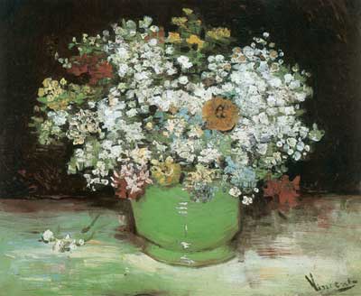 riproduzione-quadri-di Vincent Van Gogh Vaso con Zinnias e altri Flowers